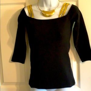 A beautiful holiday top with gold lame straps